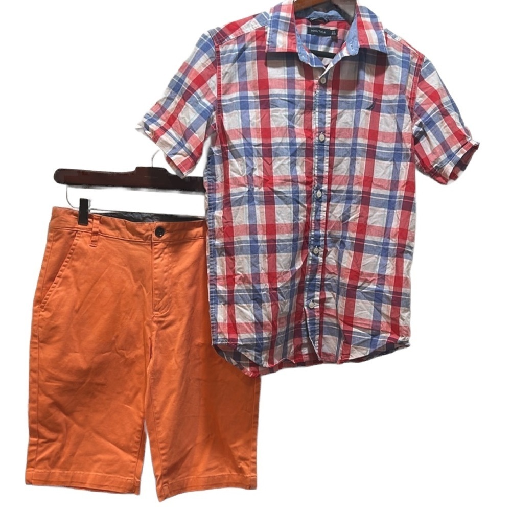 Timberland & Nautica boys set size 16 GUC orange and striped top …